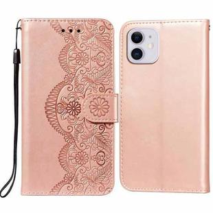 For iPhone 12 mini Flower Vine Embossing Pattern Horizontal Flip Leather Case with Card Slot & Holder & Wallet & Lanyard (Rose Gold)