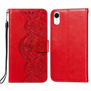 Flower Vine Embossing Pattern Horizontal Flip Leather Case with Card Slot & Holder & Wallet & Lanyard For iPhone XR(Red)