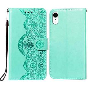 Flower Vine Embossing Pattern Horizontal Flip Leather Case with Card Slot & Holder & Wallet & Lanyard For iPhone XR(Green)