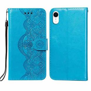 Flower Vine Embossing Pattern Horizontal Flip Leather Case with Card Slot & Holder & Wallet & Lanyard For iPhone XR(Blue)