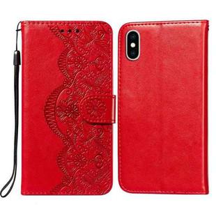 Flower Vine Embossing Pattern Horizontal Flip Leather Case with Card Slot & Holder & Wallet & Lanyard For iPhone XS Max(Red)