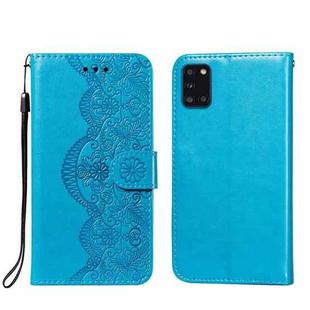 For Samsung Galaxy A31 Flower Vine Embossing Pattern Horizontal Flip Leather Case with Card Slot & Holder & Wallet & Lanyard(Blue)