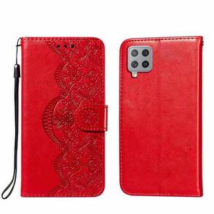For Samsung Galaxy A42 5G Flower Vine Embossing Pattern Horizontal Flip Leather Case with Card Slot & Holder & Wallet & Lanyard(Red)