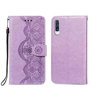 For Samsung Galaxy A50 Flower Vine Embossing Pattern Horizontal Flip Leather Case with Card Slot & Holder & Wallet & Lanyard(Purple)