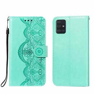 For Samsung Galaxy A51 4G Flower Vine Embossing Pattern Horizontal Flip Leather Case with Card Slot & Holder & Wallet & Lanyard(Green)