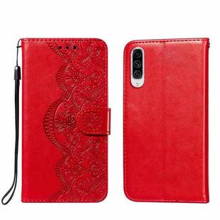 For Samsung Galaxy A70s Flower Vine Embossing Pattern Horizontal Flip Leather Case with Card Slot & Holder & Wallet & Lanyard(Red)