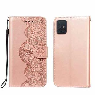 For Samsung Galaxy A71 4G Flower Vine Embossing Pattern Horizontal Flip Leather Case with Card Slot & Holder & Wallet & Lanyard(Rose Gold)
