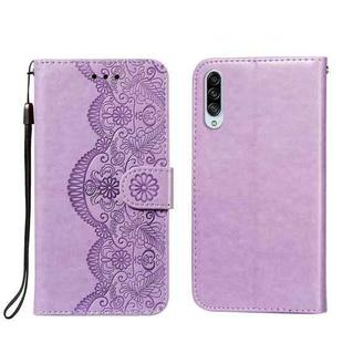 For Samsung Galaxy A90 5G Flower Vine Embossing Pattern Horizontal Flip Leather Case with Card Slot & Holder & Wallet & Lanyard(Purple)