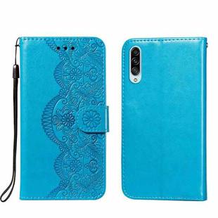 For Samsung Galaxy A90 5G Flower Vine Embossing Pattern Horizontal Flip Leather Case with Card Slot & Holder & Wallet & Lanyard(Blue)
