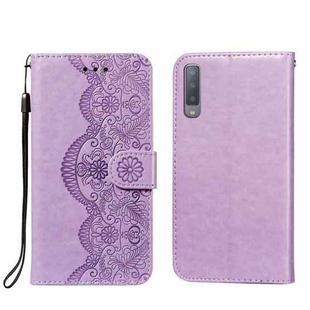 For Samsung Galaxy A7 (2018) Flower Vine Embossing Pattern Horizontal Flip Leather Case with Card Slot & Holder & Wallet & Lanyard(Purple)