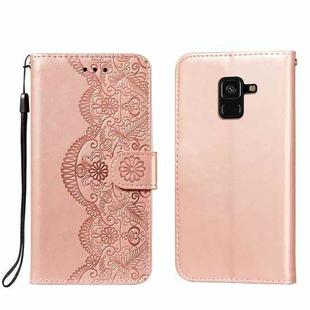 For Samsung Galaxy A5 (2018) Flower Vine Embossing Pattern Horizontal Flip Leather Case with Card Slot & Holder & Wallet & Lanyard(Rose Gold)