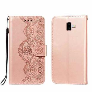 For Samsung Galaxy J6+ Flower Vine Embossing Pattern Horizontal Flip Leather Case with Card Slot & Holder & Wallet & Lanyard(Rose Gold)