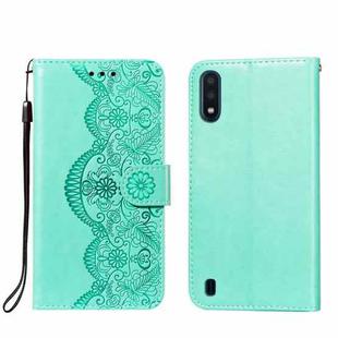 For Samsung Galaxy M01 Flower Vine Embossing Pattern Horizontal Flip Leather Case with Card Slot & Holder & Wallet & Lanyard(Green)