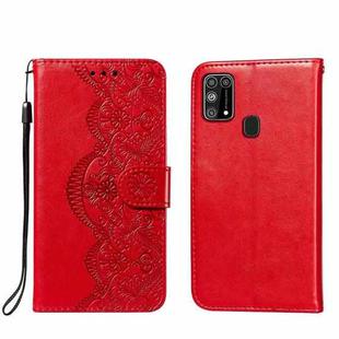 For Samsung Galaxy M31 Flower Vine Embossing Pattern Horizontal Flip Leather Case with Card Slot & Holder & Wallet & Lanyard(Red)