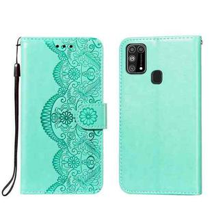 For Samsung Galaxy M31 Flower Vine Embossing Pattern Horizontal Flip Leather Case with Card Slot & Holder & Wallet & Lanyard(Green)