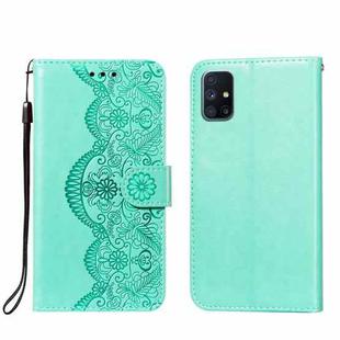 For Samsung Galaxy M51 (Side Fingerprint) Flower Vine Embossing Pattern Horizontal Flip Leather Case with Card Slot & Holder & Wallet & Lanyard(Green)