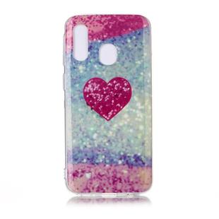 For Galaxy A40 Coloured Drawing Pattern IMD Workmanship Soft TPU Protective Case(Red Heart)