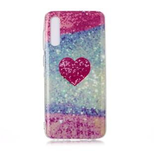 For Galaxy A50 Coloured Drawing Pattern IMD Workmanship Soft TPU Protective Case(Red Heart)