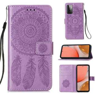For Samsung Galaxy A72 5G / 4G Dream Catcher Printing Horizontal Flip Leather Case with Holder & Card Slots & Wallet & Lanyard(Purple)