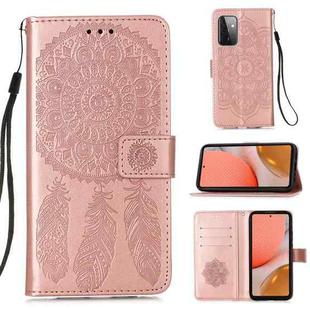For Samsung Galaxy A72 5G / 4G Dream Catcher Printing Horizontal Flip Leather Case with Holder & Card Slots & Wallet & Lanyard(Rose Gold)