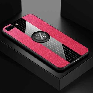 For iPhone 8 Plus /7 Plus XINLI Stitching Cloth Texture Shockproof TPU Protective Case with Ring Holder(Red)