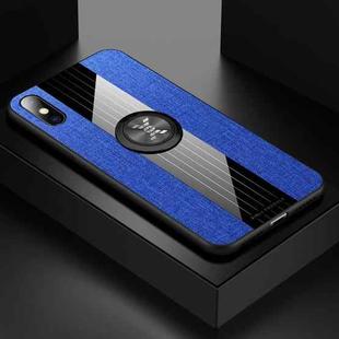 For iPhone X / XS XINLI Stitching Cloth Texture Shockproof TPU Protective Case with Ring Holder(Blue)