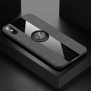 For iPhone XR XINLI Stitching Cloth Texture Shockproof TPU Protective Case with Ring Holder(Grey)