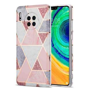 For Huawei Mate 30 Electroplating Stitching Marbled IMD Stripe Straight Edge Rubik Cube Phone Protective Case(Light Pink)