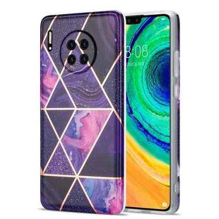For Huawei Mate 30 Electroplating Stitching Marbled IMD Stripe Straight Edge Rubik Cube Phone Protective Case(Dark Purple)