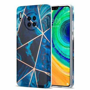 For Huawei Mate 30 Electroplating Stitching Marbled IMD Stripe Straight Edge Rubik Cube Phone Protective Case(Blue)
