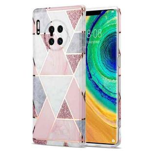 For Huawei Mate 30 Pro Electroplating Stitching Marbled IMD Stripe Straight Edge Rubik Cube Phone Protective Case(Light Pink)