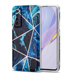 For Huawei nova 7 5G Electroplating Stitching Marbled IMD Stripe Straight Edge Rubik Cube Phone Protective Case(Blue)