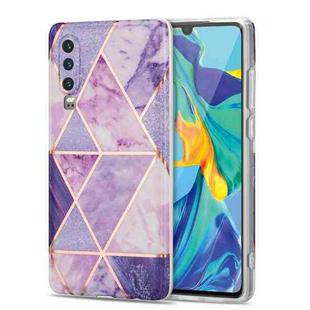 For Huawei P30 Electroplating Stitching Marbled IMD Stripe Straight Edge Rubik Cube Phone Protective Case(Light Purple)
