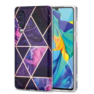 For Huawei P30 Electroplating Stitching Marbled IMD Stripe Straight Edge Rubik Cube Phone Protective Case(Dark Purple)