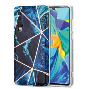 For Huawei P30 Electroplating Stitching Marbled IMD Stripe Straight Edge Rubik Cube Phone Protective Case(Blue)