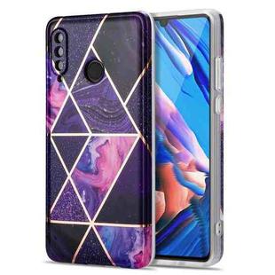 For Huawei P30 Lite Electroplating Stitching Marbled IMD Stripe Straight Edge Rubik Cube Phone Protective Case(Dark Purple)