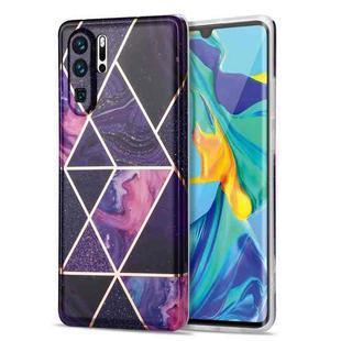 For Huawei P30 Pro Electroplating Stitching Marbled IMD Stripe Straight Edge Rubik Cube Phone Protective Case(Dark Purple)