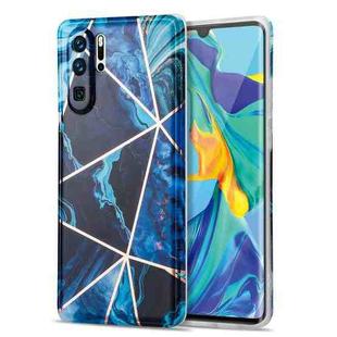 For Huawei P30 Pro Electroplating Stitching Marbled IMD Stripe Straight Edge Rubik Cube Phone Protective Case(Blue)