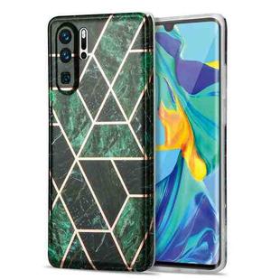 For Huawei P30 Pro Electroplating Stitching Marbled IMD Stripe Straight Edge Rubik Cube Phone Protective Case(Emerald Green)