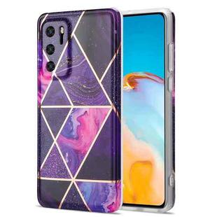 For Huawei P40 Electroplating Stitching Marbled IMD Stripe Straight Edge Rubik Cube Phone Protective Case(Dark Purple)