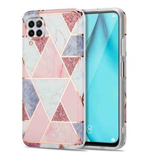 For Huawei P40 lite Electroplating Stitching Marbled IMD Stripe Straight Edge Rubik Cube Phone Protective Case(Light Pink)