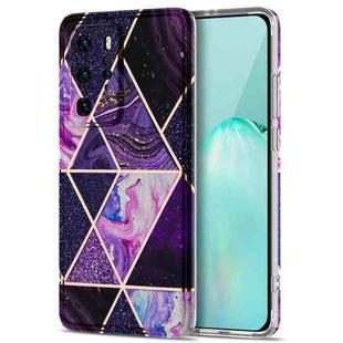 For Huawei P40 Pro Electroplating Stitching Marbled IMD Stripe Straight Edge Rubik Cube Phone Protective Case(Dark Purple)