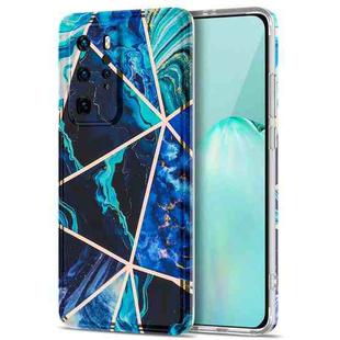 For Huawei P40 Pro Electroplating Stitching Marbled IMD Stripe Straight Edge Rubik Cube Phone Protective Case(Blue)