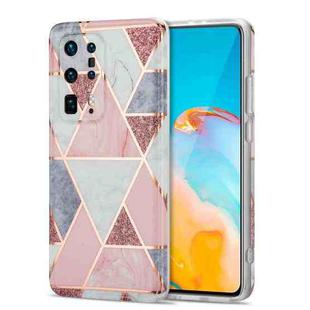 For Huawei P40 Pro+ Electroplating Stitching Marbled IMD Stripe Straight Edge Rubik Cube Phone Protective Case(Light Pink)