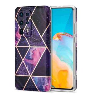 For Huawei P40 Pro+ Electroplating Stitching Marbled IMD Stripe Straight Edge Rubik Cube Phone Protective Case(Dark Purple)