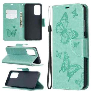 For Samsung Galaxy A52 5G / 4G Embossing Two Butterflies Pattern Horizontal Flip PU Leather Case with Holder & Card Slot & Wallet & Lanyard(Green)