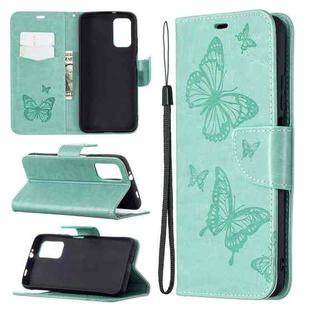 For Xiaomi Poco M3 Embossing Two Butterflies Pattern Horizontal Flip PU Leather Case with Holder & Card Slot & Wallet & Lanyard(Green)