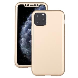 For iPhone 11 Pro Shockproof PC Full Coverage Protective Case with Tempered Glass Film(Gold)