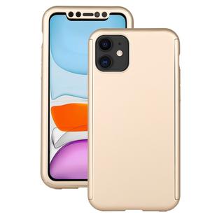 For iPhone 11 Shockproof PC Full Coverage Protective Case with Tempered Glass Film(Gold)