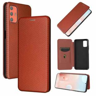 For HTC Desire 21 Pro Carbon Fiber Texture Horizontal Flip TPU + PC + PU Leather Case with Card Slot(Brown)
